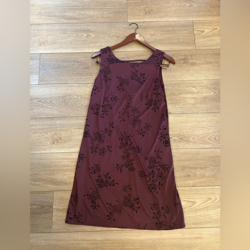 Vintage DBY Ltd Burgundy Flocked Floral Sleeveless Shift Dress Y2K size S?